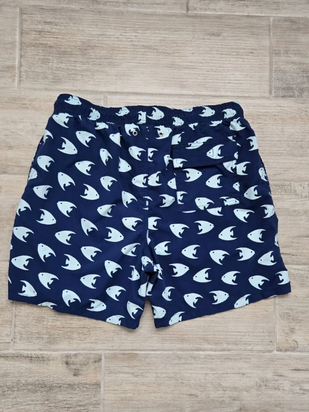 Tom & Teddy Angelfish Swim Trunks Mens Mesh Lined Drawstring Waist Flap Pocket L